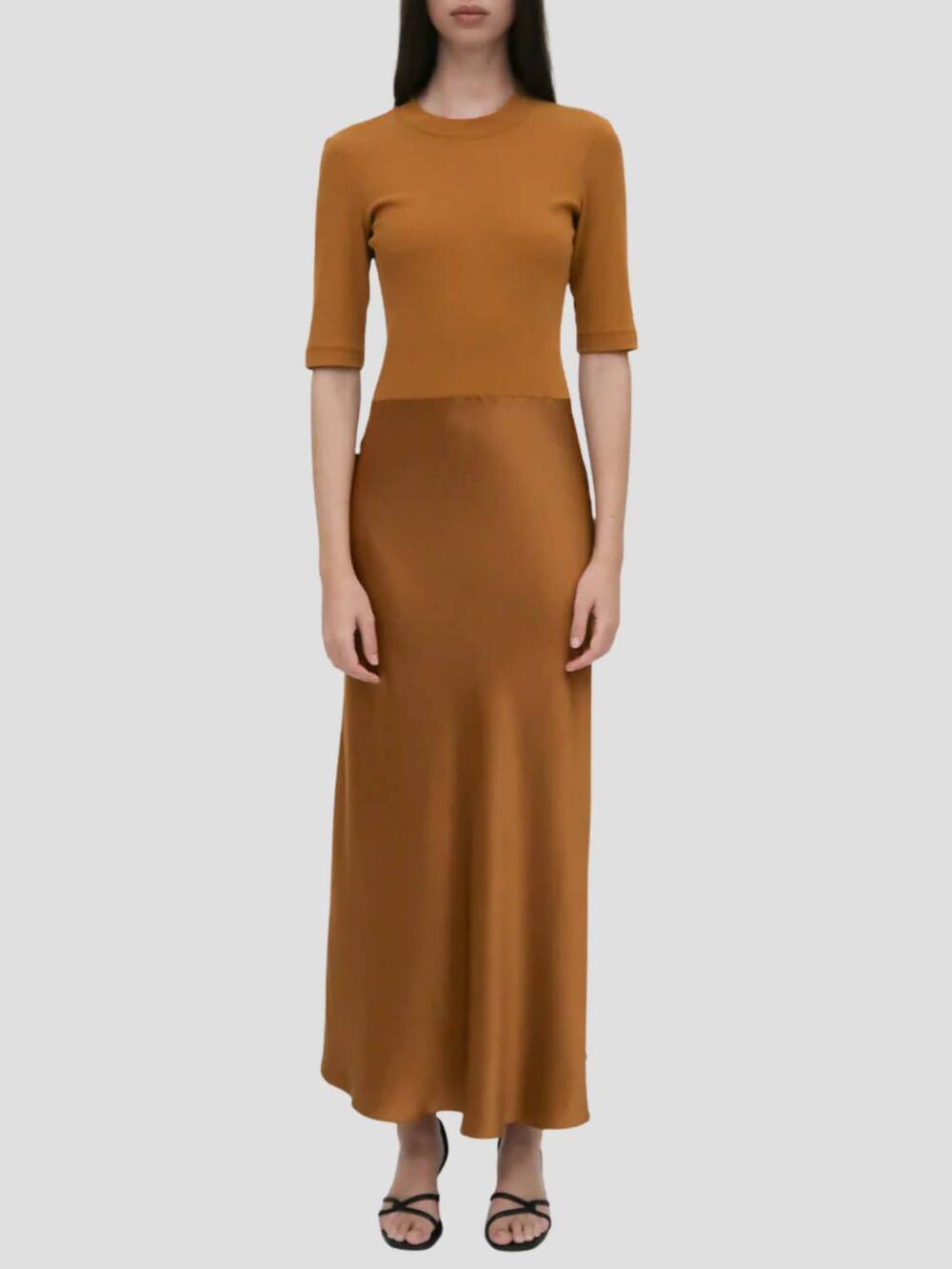NEW ROSETTA GETTY bias-cut combo t-shirt dress in copper